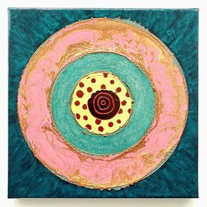 Original Art “Bullseye #31” Artwork Mixed Media Painting Frame Ready 12”x12”